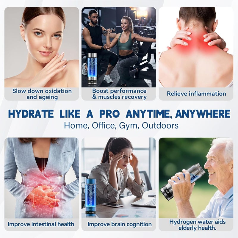 Fruaros Hydrogen Water Bottle Generator – Portable Hydrogen Water Machine, Up to 6000 PPB | SPE/PEM Certified H₂ Tech | Hydrogen-Rich Water for Energy & Hydration | Healthy Gift for Family & Friends (Silver) - Image 5